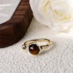 Teppdfann Tigers Eye Ring for Women - 14K Gold Plated Natural Gemstone Adjustable Open Ring, Double Brown Ring for Gift