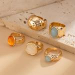 YNZGYBY Gold Rings for Women Non Tarnish Unique Chunky Gem Stone Stackable Knuckle Ring Set Vintage Funky Stack Open Jewelry Rave Rock Accessories Pack