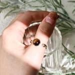 Teppdfann Tigers Eye Ring for Women - 14K Gold Plated Natural Gemstone Adjustable Open Ring, Double Brown Ring for Gift