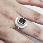 Natural Black Tourmaline Ring, Rough Tourmaline Crescent Moon Adjustable Ring, October, 925 Sterling Silver, Womens Ring, Christmas, Handmade, Statement Jewelry, Raw Gemstone Jewelry (9)