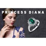 JewelryPalace Princess Diana Kate Middleton Class Gemstone Birthstone Green Emerald Halo Statement Engagement Rings for Women, Anniversary 14K Gold Plated 925 Sterling Silver Promise Rings for Her 7
