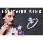 JewelryPalace Class Natural Gemstone Blue Topaz Birthstone Solitaire Engagement Rings for Women, Anniversary 14K Gold Plated 925 Sterling Silver Promise Rings for Her Size 7