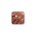 IQIC Chunky Gold Rings for Women Stackable Silver Flower Ring Set Vintage Statement Pearl Gemstone Rings Knuckle Costume Prom Jewelry Accessories (brown gemstone rings)