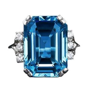 925 Sterling Silver Shiny Full Diamond Gemstone Ring Blue Cubic Zirconia Rings CZ Diamond Multi Row Ring Eternity Engagement Wedding Band Ring for Women (US Code 8)