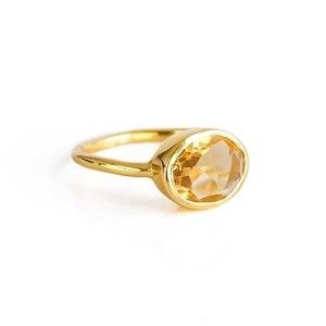 Citrine Quartz Oval Ring • Handmade Stackable Ring for Women • Sterling Silver or Gold Vermeil, US Size 5-10 • November Birthday Gift for Her • Citrine Mother's Day Gift • Ethical Gemstone Jewelry
