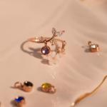 JALZEMPL Birthstone Flower Rings For Women Non Tarnish Gemstone Cubic Zirconia Mother of Pearl Adjustable Size 7-11 Silver Rose 14K Gold Plated Birth Jewelry Gift For Birthday