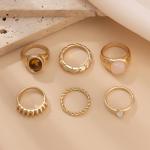 IQIC Chunky Gold Rings for Women Stackable Silver Flower Ring Set Vintage Statement Pearl Gemstone Rings Knuckle Costume Prom Jewelry Accessories (brown gemstone rings)