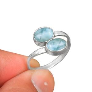 Solid 925 Sterling Silver Ring For Womens Natural Larimar Ring Adjustable Sterling Silver Boho Ring Blue Gemstone Adjustable Ring