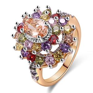JIANGYUE Multicolor AAA Grade Cubic Zirconia Rhodium Rose Gold Plated Multi-Stone Ring for Women Party Club Fashion Jewelry Size 9
