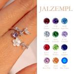 JALZEMPL Birthstone Flower Rings For Women Non Tarnish Gemstone Cubic Zirconia Mother of Pearl Adjustable Size 7-11 Silver Rose 14K Gold Plated Birth Jewelry Gift For Birthday