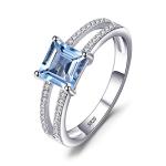 Blue Topaz Princess Cut Promise Ring in Silver