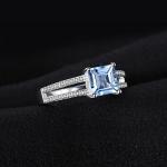 Blue Topaz Princess Cut Promise Ring in Silver