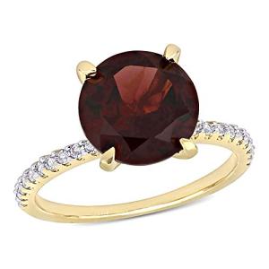 Women's Round Statement Gemstone Ring - Sterling Silver Ring for Women - Anillo de Mujer - Amethyst, Garnet - Rose Gold, Yellow Gold-Plated 925 Sterling Silver - Unique Gemstone Ring(Round Statement - Garnet- size 7)