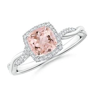 Angara Natural Morganite Engagement Ring for Women | 0.75 ct Cushion-Cut Morganite Diamond Halo Ring in Platinum | April Birthday, Gemstone Jewelry Gift | AAAA | 6mm | Ring Size- 7