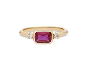 14k Solid Gold Ruby Ring | Emerald Cut Red Ruby Gemstone Ring for Women | Natural 3 Stone Ruby Diamond Ring | July Birthstone | Promise Ring