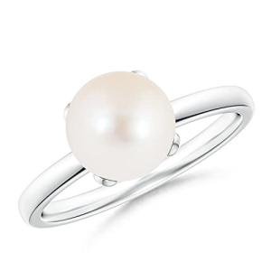 Angara Freshwater Pearl Solitaire Ring for Women | Classic Solitaire Freshwater Pearl Ring in White Gold | June Birthday, Anniversary, Gemstone Jewelry Gift | AAA | Ring Size- 5.5