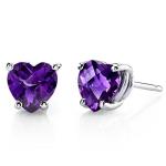 Peora Solid 14K White Gold Amethyst Heart Stud Earrings for Women, 1.50 Carats total Genuine Gemstone Classic Solitaire Studs, Friction Back, Hypoallergenic Gold Stud Earrings,