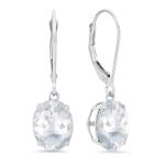 14k White Gold Oval White Topaz Dangle Earrings