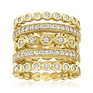 Ross-Simons 2.50 ct. t.w. CZ Jewelry Set: 5 Eternity Bands in 18kt Gold Over Sterling. Size 10