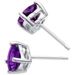 Peora Solid 14K White Gold Amethyst Heart Stud Earrings for Women, 1.50 Carats total Genuine Gemstone Classic Solitaire Studs, Friction Back, Hypoallergenic Gold Stud Earrings,