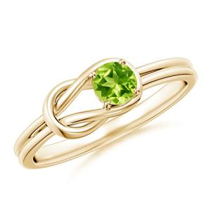 Angara Natural Peridot Solitaire Ring for Women | Solitaire Peridot Infinity Knot Ring in Yellow Gold | August Birthday, Anniversary, Gemstone Jewelry Gift | A | 4mm | Ring Size- 4