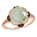 Rose Gold Flower Ring with Green Aquaprase & Topaz