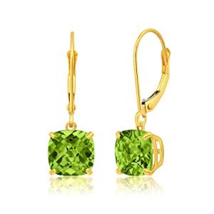 14k Yellow Gold Cushion Cut Green Peridot Dangle Earrings for Women with 8mm August Birthstone by Parade of Jewels…