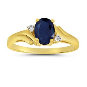 14k Yellow Gold Oval Sapphire And Diamond Ring (Size 7)