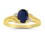 14k Yellow Gold Sapphire and Diamond Oval Ring