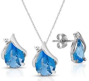 14k White Gold Blue Topaz Teardrop Jewelry Set