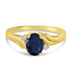 14k Yellow Gold Sapphire and Diamond Oval Ring