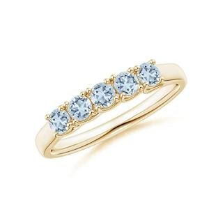 Natural Aquamarine Gold Half Eternity Wedding Ring