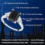Gem Stone King 2-4 Cttw 10K White Gold Gemstone Birthstone and Lab Grown Diamond 3-Stone Engagement Ring for Women | Emerald Cut 9X7MM | Trillion 4MM | Fine Jewelry for Wedding Anniversary | Size 5-9