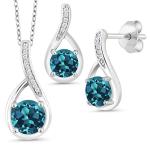 Gem Stone King 925 Sterling Silver Round Gemstone Birthstone and White Diamond Pendant Earrings Jewelry Set For Women | Round 6MM and 5MM | With 18 Inch Chain