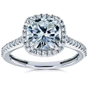 Cushion Moissanite Halo Engagement Ring in White Gold