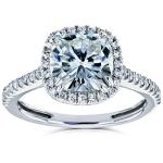 Cushion Moissanite Halo Engagement Ring in White Gold