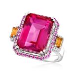 Pink Topaz Multi-Gemstone Silver Ring, Size 7