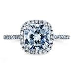 Cushion Moissanite Halo Engagement Ring in White Gold