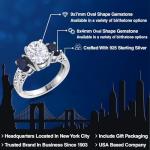 Gem Stone King 3.21 Cttw White Moissanite and Blue Sapphire 3-Stone Ring For Women | 925 Sterling Silver | Oval 9X7MM and 6X4MM | 3 Stone Wedding Engagement Anniversary Promise Ring (Size 9)