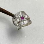Hebrew Engraved Woman of Valor Ring with Ruby