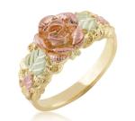 10k Yellow Gold 3D Rose Flower Accent Band, 12k Green Gold, 12k Rose Black Hills Gold Solid Gold Statement Ring Jewelry for Women, Ladies, Teens Size 8