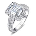 Emerald Cut Moissanite Halo Wedding Ring for Women