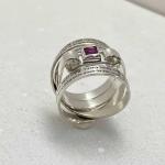 Hebrew Engraved Woman of Valor Ring with Ruby