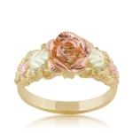 10k Yellow Gold 3D Rose Flower Accent Band, 12k Green Gold, 12k Rose Black Hills Gold Solid Gold Statement Ring Jewelry for Women, Ladies, Teens Size 8