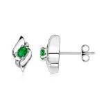 ANGARA Natural Emerald Earrings for Women | Oval Emerald and Diamond Shell Stud Earrings in White Gold | May Birthday, Anniversary, Gemstone Jewelry Gift | A | 4x3mm