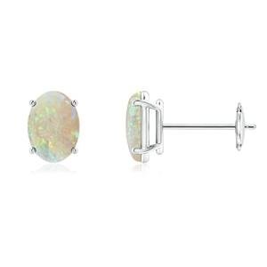 Natural Opal Oval Stud Earrings in White Gold