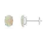 Natural Opal Oval Stud Earrings in White Gold