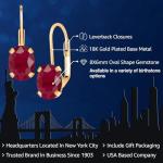 Gem Stone King 18K Yellow Gold Plated Silver Gemstone Birthstone Leverback Drop Dangle Earrings for Women | Oval 8X6MM | Fine Jewelry for Her Mom Wife