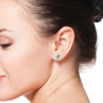 ANGARA Natural Emerald Earrings for Women | Oval Emerald and Diamond Shell Stud Earrings in White Gold | May Birthday, Anniversary, Gemstone Jewelry Gift | A | 4x3mm
