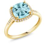 Gem Stone King 2-3 Cttw 10K Yellow Gold 8MM Cushion Cut Gemstone Birthstone and White Diamonds Halo Engagement Ring For Women | Wedding Anniversary Promise Ring | Available In Size 5, 6, 7, 8, 9